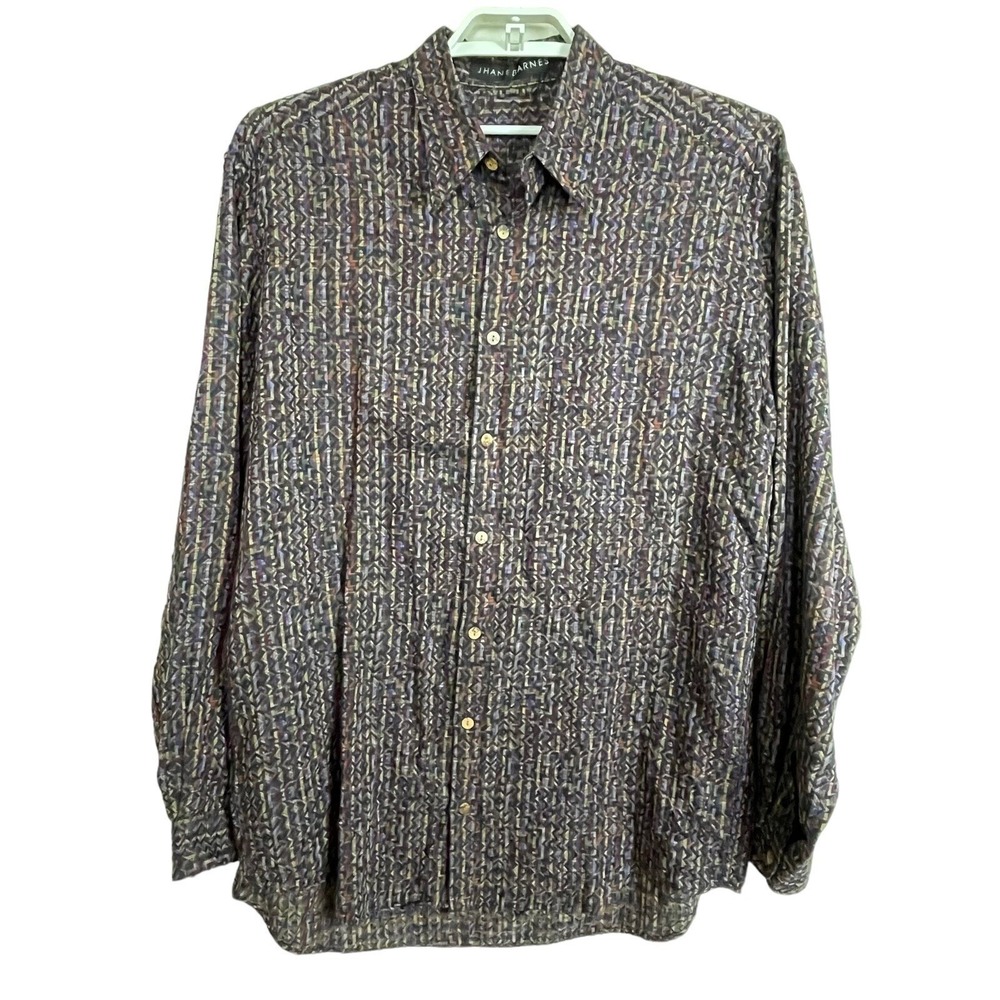 Jhane Barnes Button Down Mens XL Multi Color Geometric Jacquard Shirt Maximalist